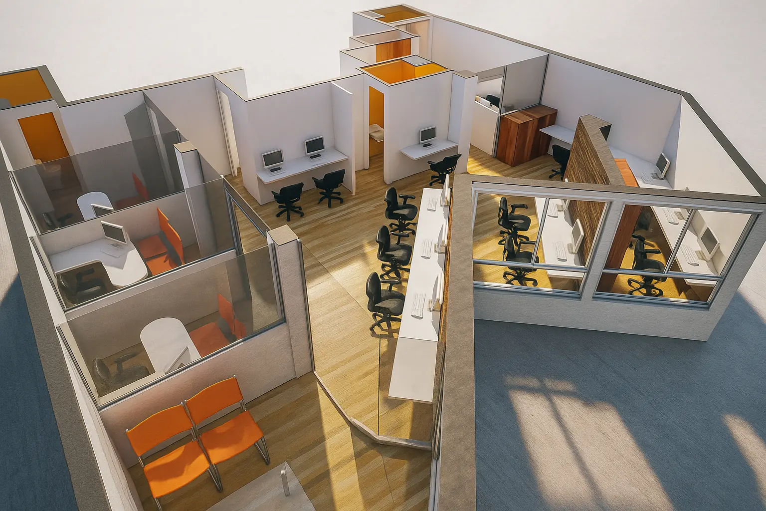 Modelo arquitectónico de una oficina, usado como referencia visual del proceso de diseño